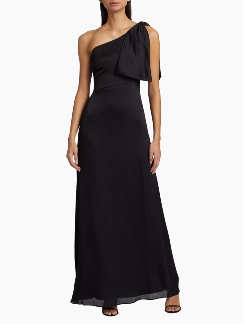 Sachin Babi Chelsea Black One-Shoulder Evening Gown With Draped Bow